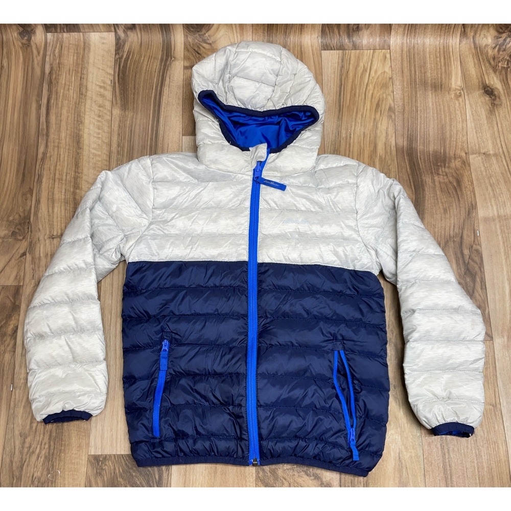 Eddie Bauer Winter Puffer Jacket Boys‎ S (7/8) Duck Down Hooded Reversible